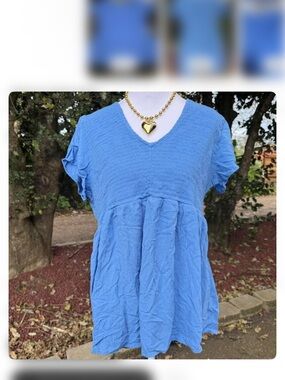 Light Blue V-Neck Babydoll Blouse